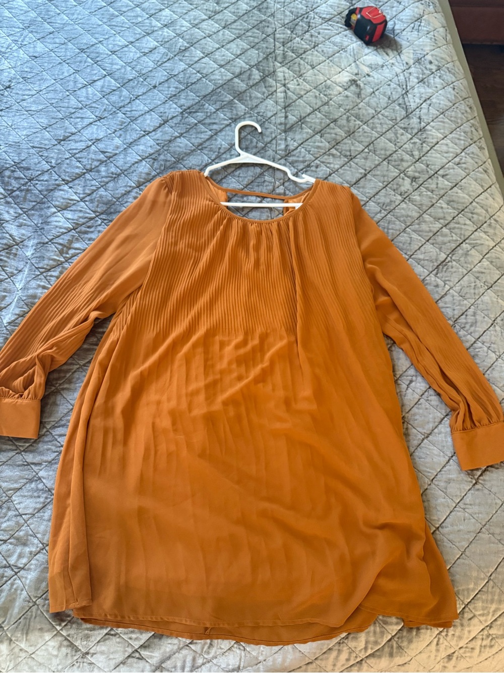 Love Riche Rust Orange Pleated Neckline dress